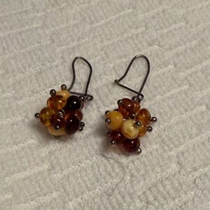 Amber natural stone and sterling silver earrings